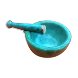 Mortar and pestle 60s glazed ceramics marbled green