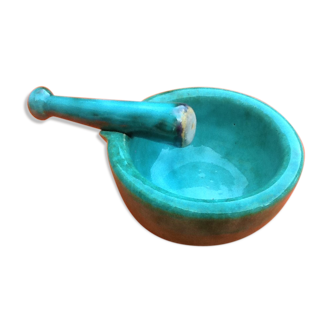 Mortar and pestle 60s glazed ceramics marbled green
