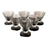 6 engraved art deco glasses