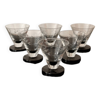 6 engraved art deco glasses