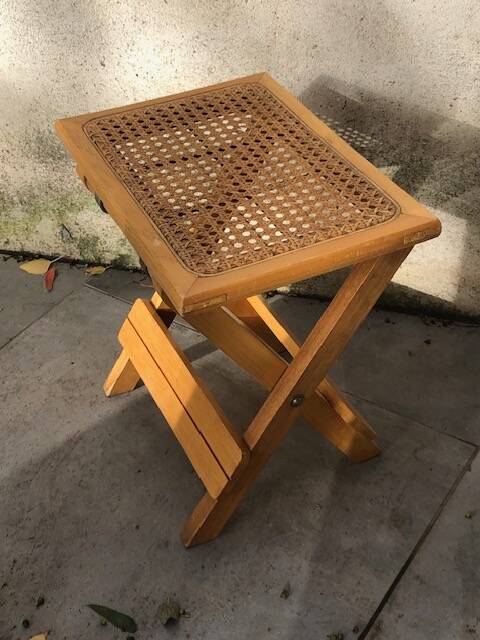 Wooden and cane bedside table