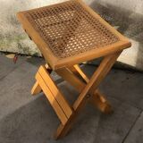 Wooden and cane bedside table