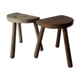 Pair of tripod farm wooden stool