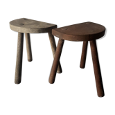 Paire de tabourets de ferme tripode en bois