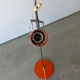 Three-spot floor lamp, Italian design, chrome and vintage orange.