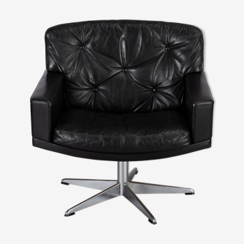 Mid-century black leather swivel chair by Lystager, 1960s
