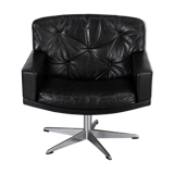 Mid-century black leather swivel chair by Lystager, 1960s