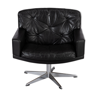 Mid-century black leather swivel chair by Lystager, 1960s