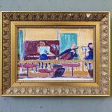 Peinture à l’huile figurative suédoise moderne du milieu du siècle « The Ensemble », encadrée