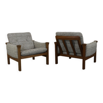 Pair of Bouclé and Teak Lounge Chairs by Arne Vodder, 1970s