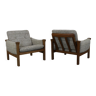 Pair of Bouclé and Teak Lounge Chairs by Arne Vodder, 1970s