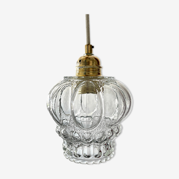 Lampe baladeuse vintage en verre moulé pressé électrifiée à neuf