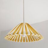Suspension rayée forme conique "Malala rayée blanc cassé et jaune citron"