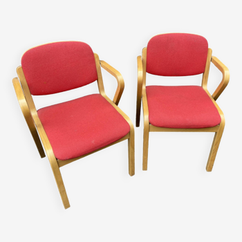 Pair of vintage scandinavian wooden armchairs 1980s