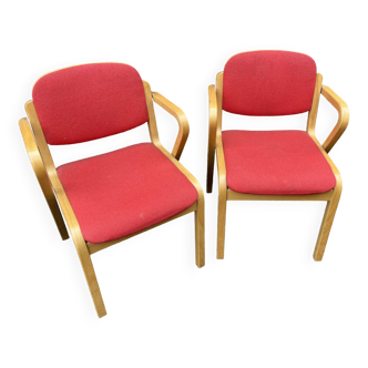 Pair of vintage scandinavian wooden armchairs 1980s