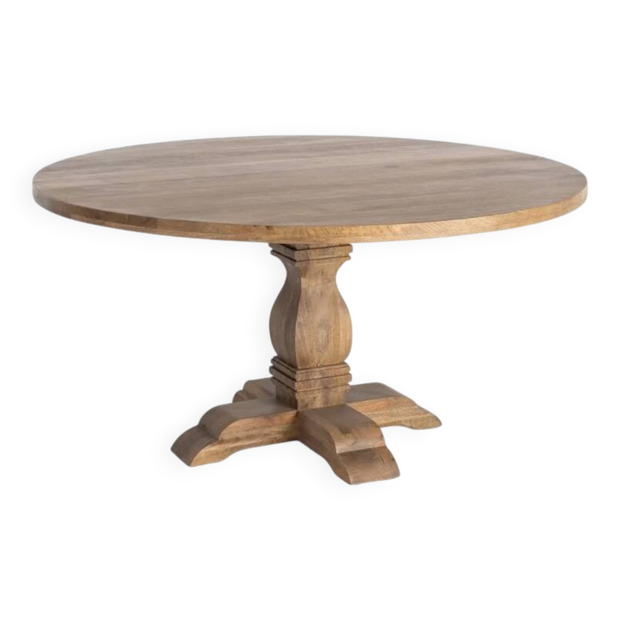 Round table made of solid mango wood – Sculpted central base –
