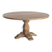 Round table made of solid mango wood – Sculpted central base –