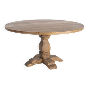 Round table made of solid mango wood – Sculpted central base –