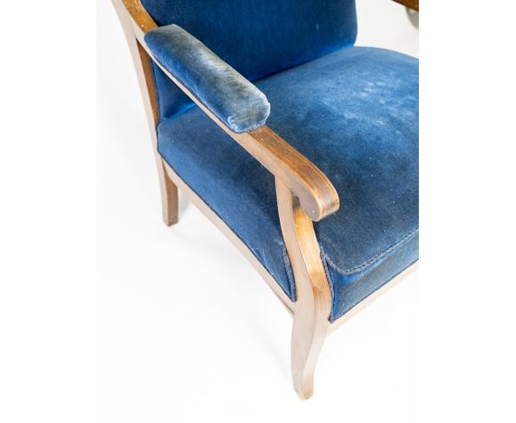 corruptie galop kennis Fauteuils rembourré de velours bleu et d'acajou conçu par Frits Henningsen.  La chaise est grande v | Selency
