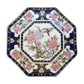 Assiette octogonale ancienne aux motifs d'oiseau et de pivoines, chinoiseries