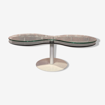 Articulated coffee table in glass and metal