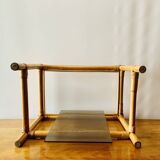 Vintage side table in bamboo and smoked glass - end table