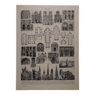 Lithographie originale sur les églises