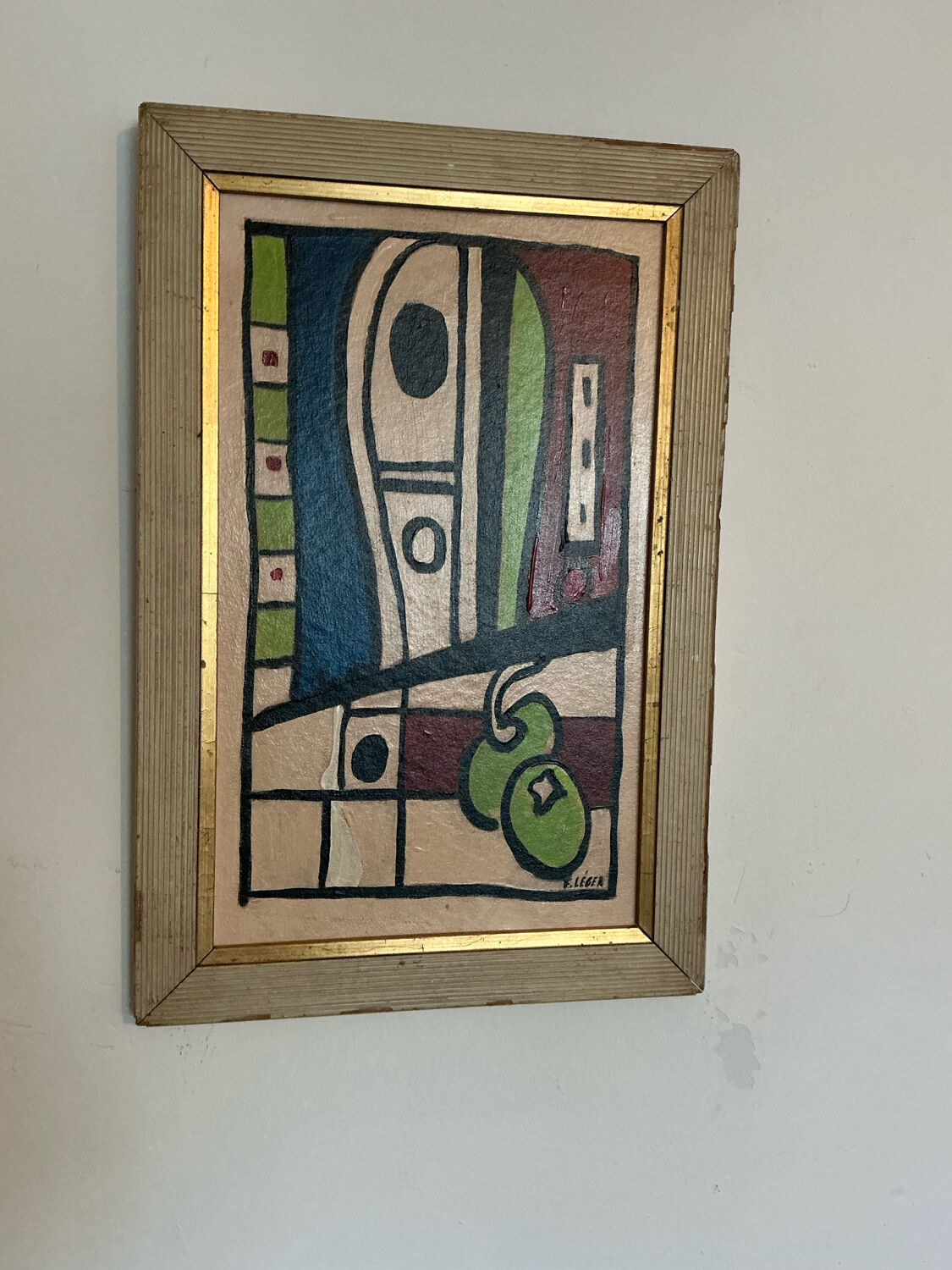 Peinture abstraite moderniste – Signée – Huile sur toile avec cadre en bois