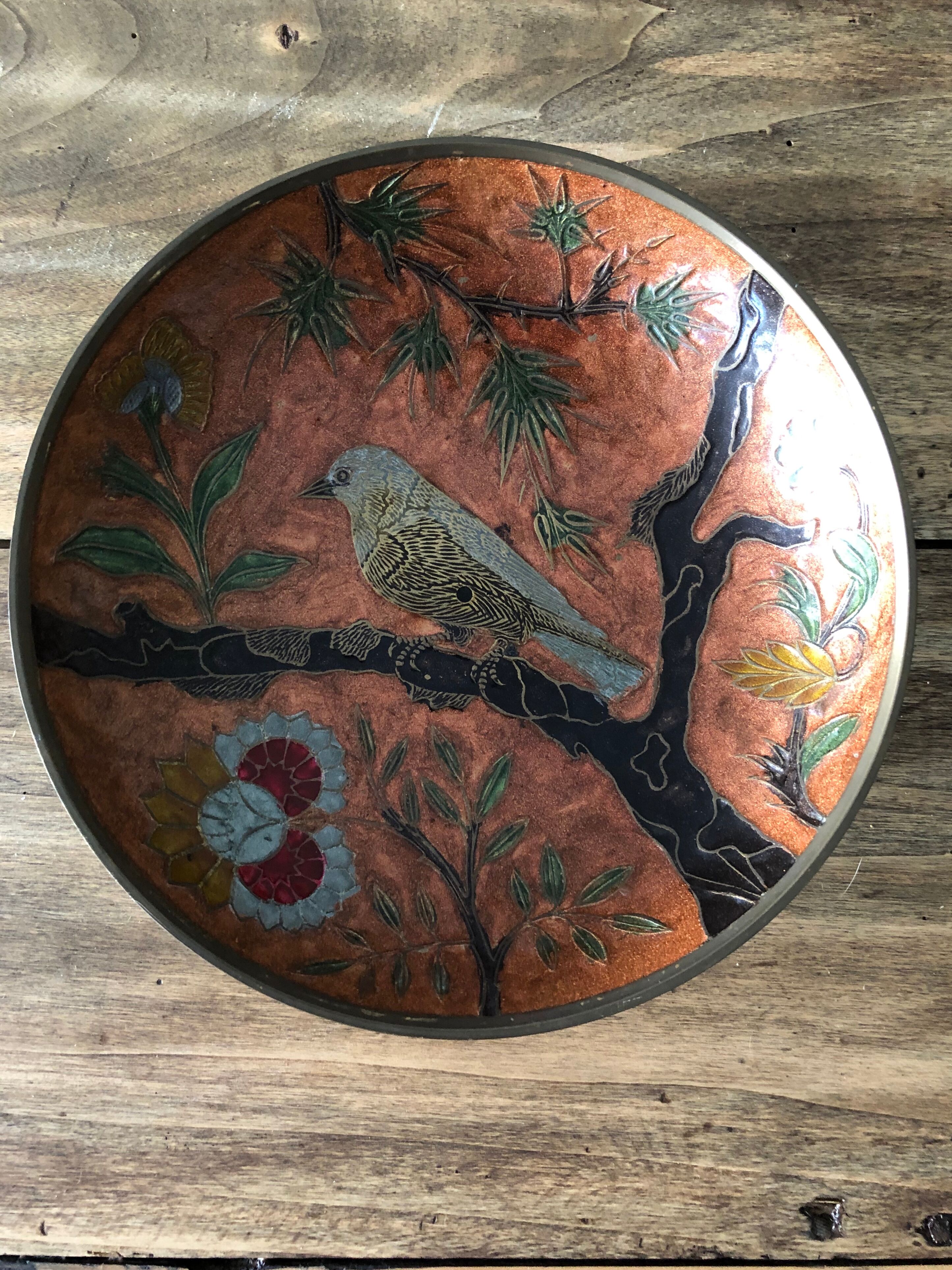 Brass catchall, bird decoration