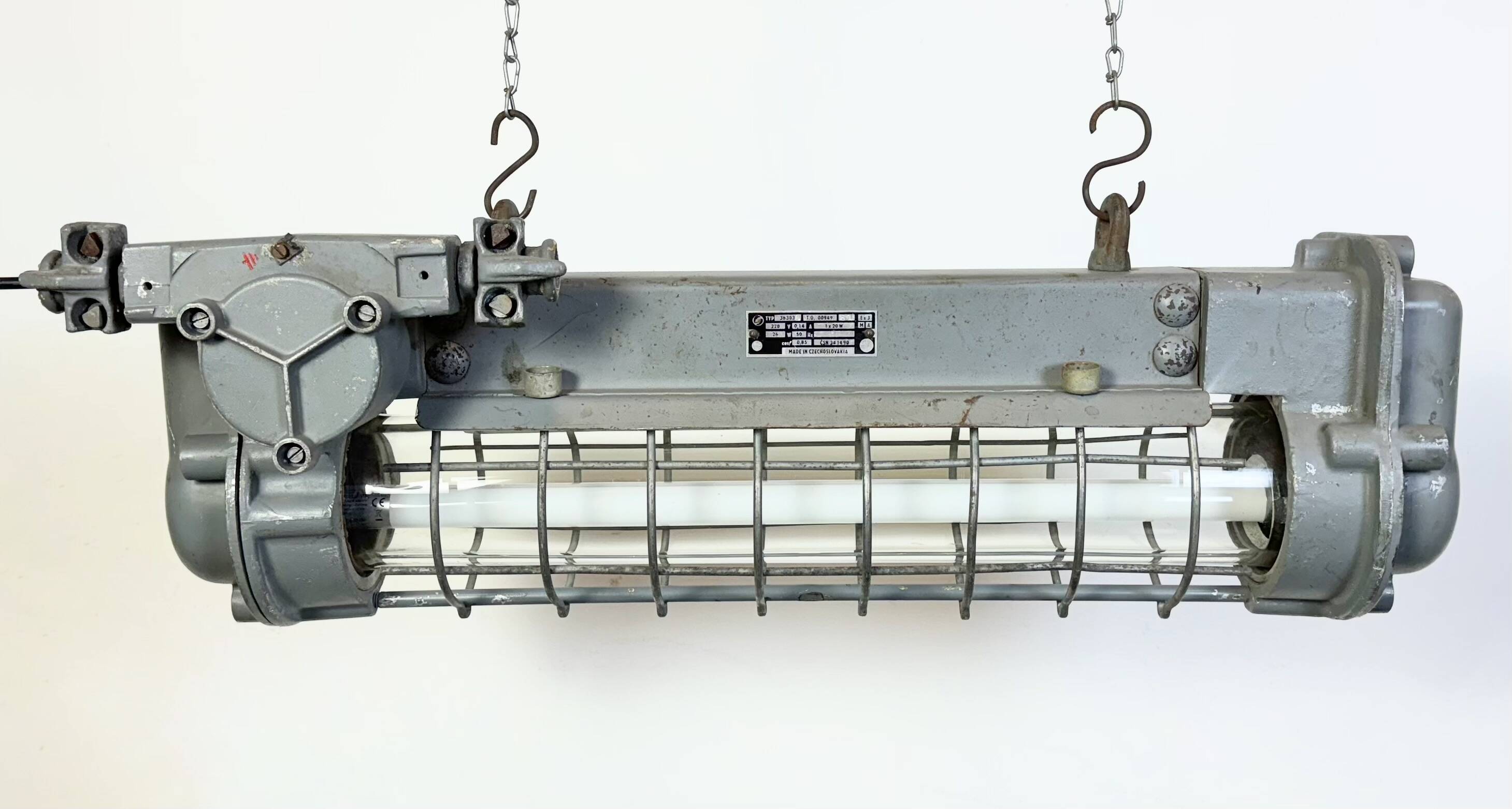 Grey Industrial Hanging Tube Light from Elektrosvit, 1970s