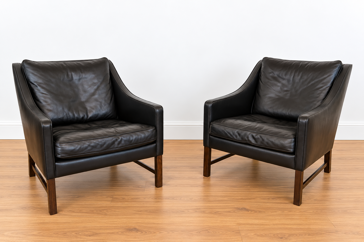 Fredrik Kayser mid-century leather & rosewood lounge chairs – brown leather