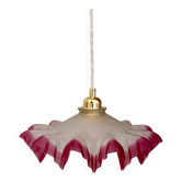 Vintage lace lampshade pendant light in pink frosted glass