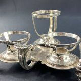 19th century silver metal and crystal mustard salt cellar holder with Louis XV shell decor