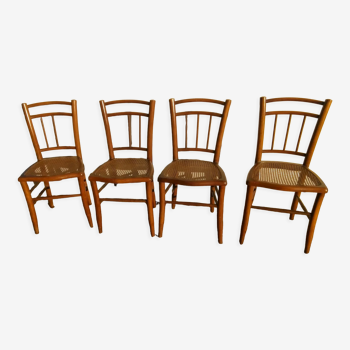 Lot de 4 chaises bois cannées