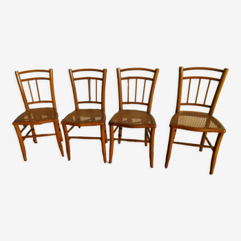 Set of 4 tanned wooden chairs