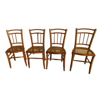 Lot de 4 chaises bois cannées