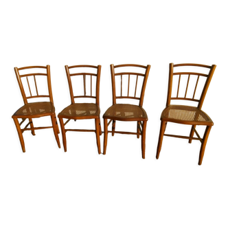 Set of 4 tanned wooden chairs