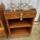 Pair of bedside table night art deco style elm and marble magnifying glass