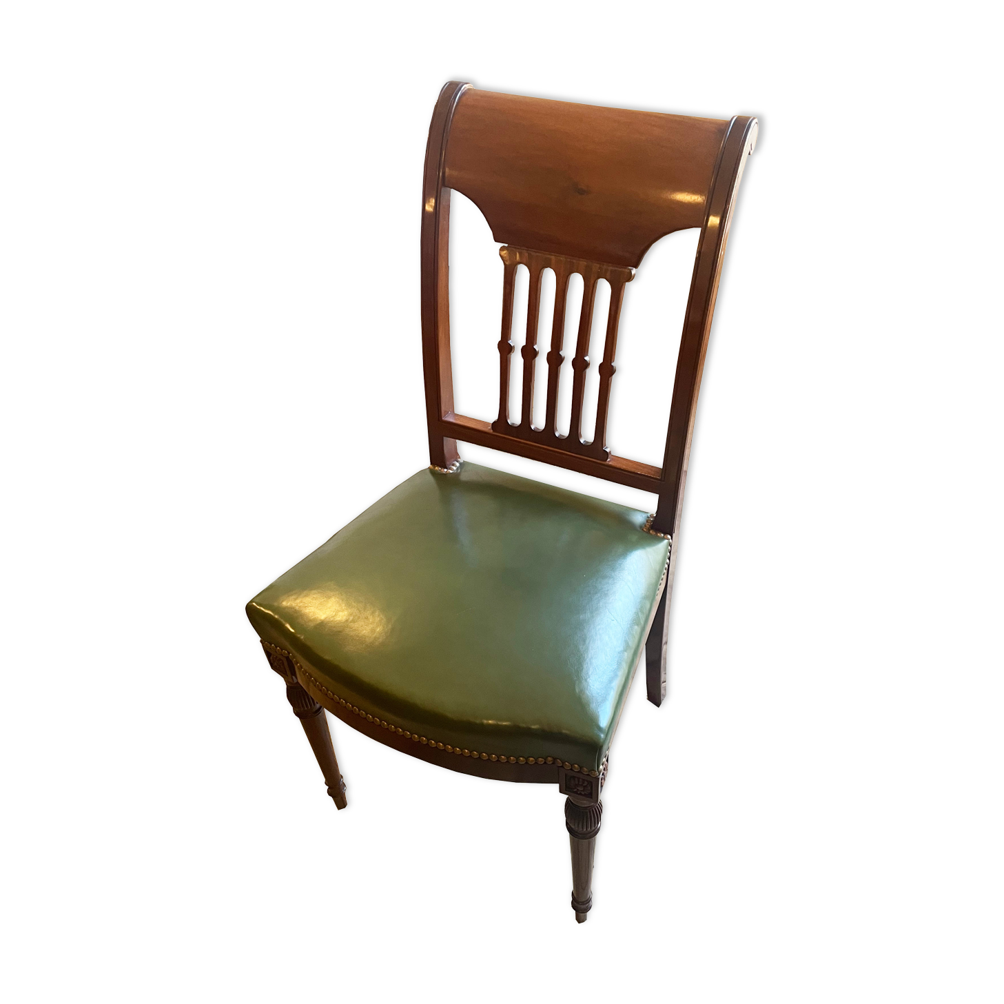 Green leather chair louis 16 style
