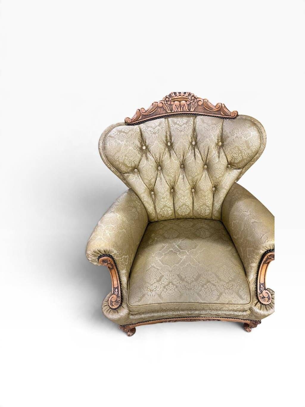 Vintage olive green baroque armchair / single seat / sofa