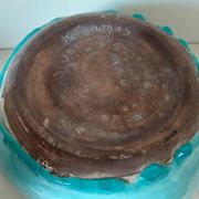 Turquoise cracked ceramic empty pocket signed Keramos, Sèvres circa 1950