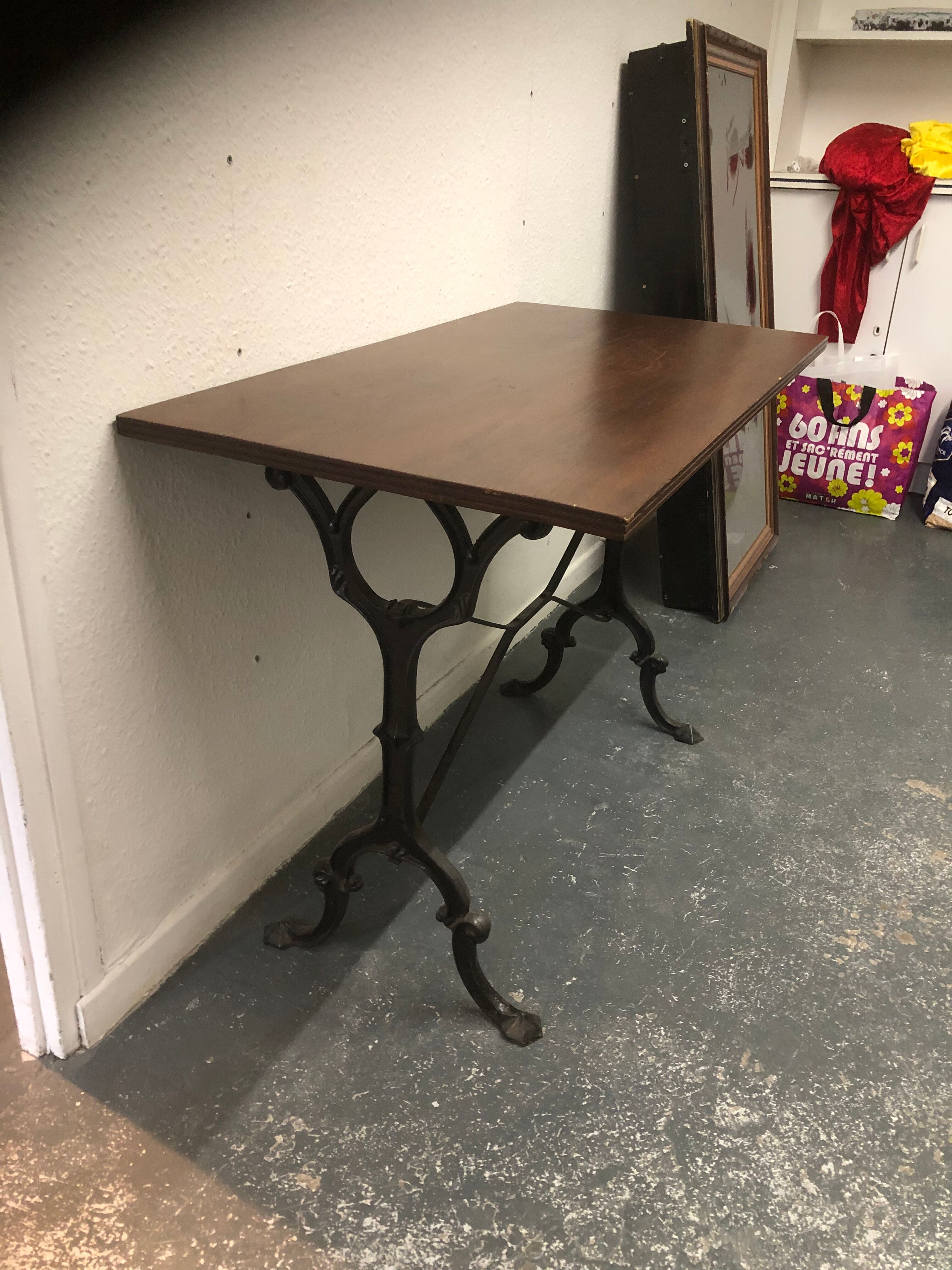 Old rectangular metal bistro table Wooden top Bar Restaurant