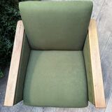 Fauteuil vintage vert olive restauré