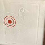 Painted and embossed design, glazed wooden frame