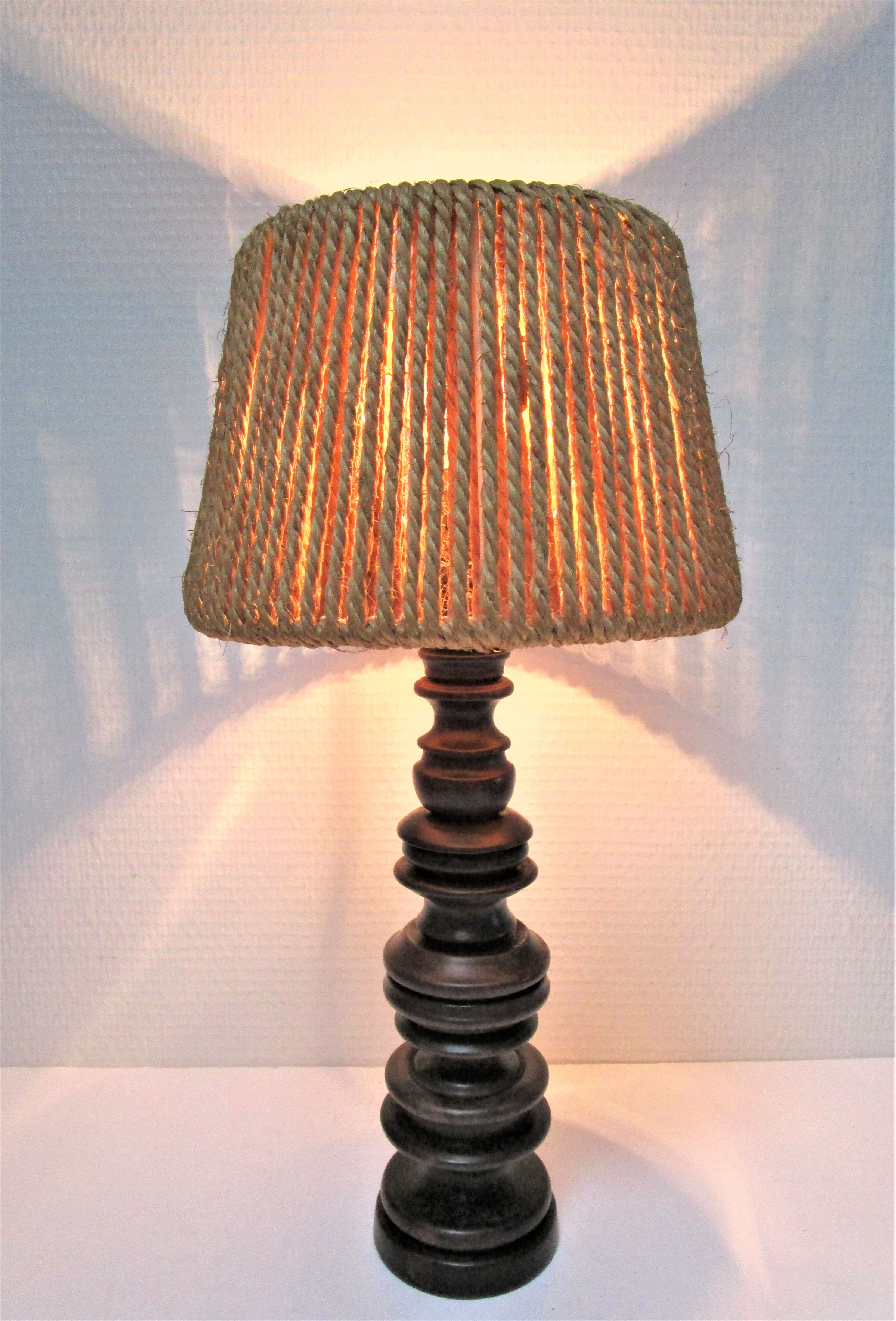 Wood lamp turned vintage rope blinds