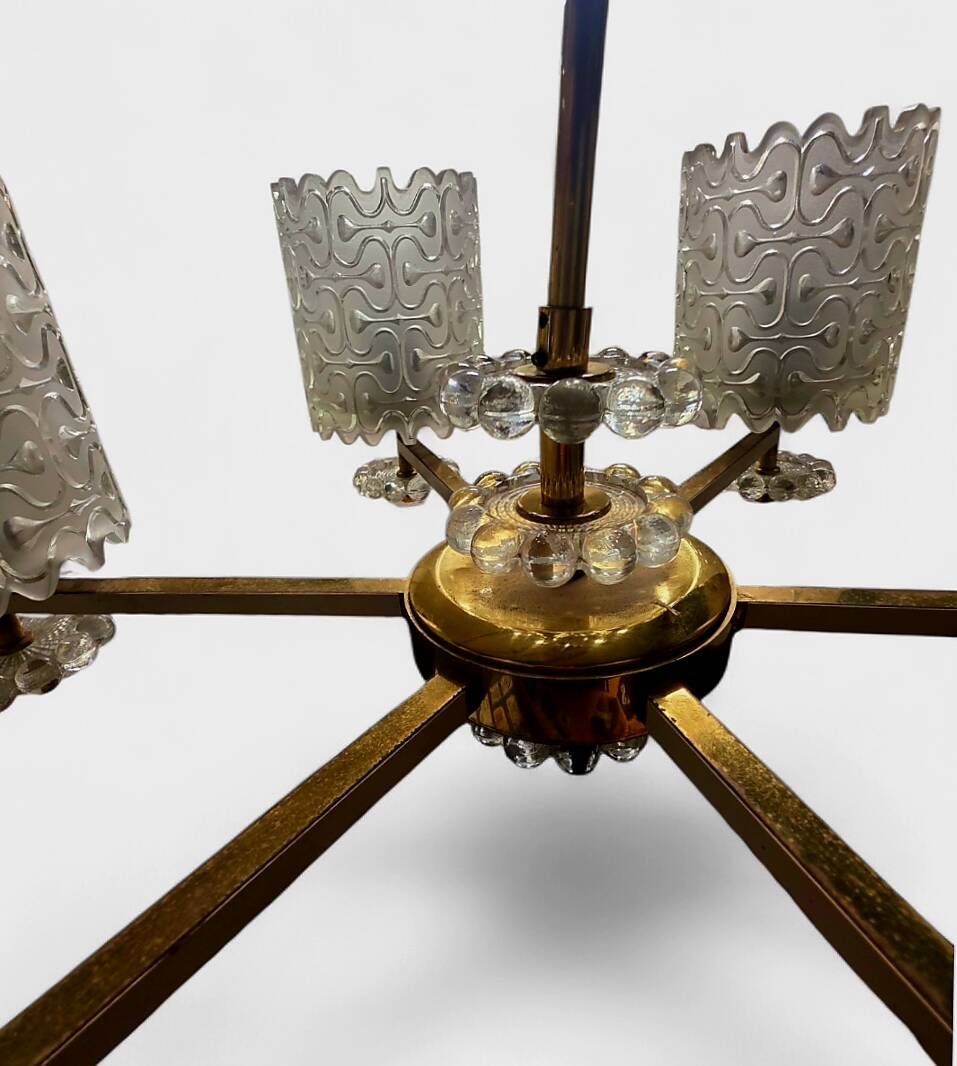 Glass and Brass Chandelier – Kalmar Design (Austria) - Circa 1960