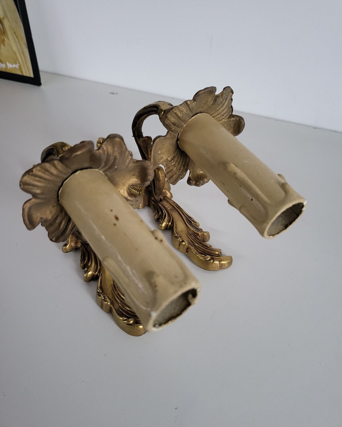 Ancienne Paire d'Appliques en métal doré Style Louis XV