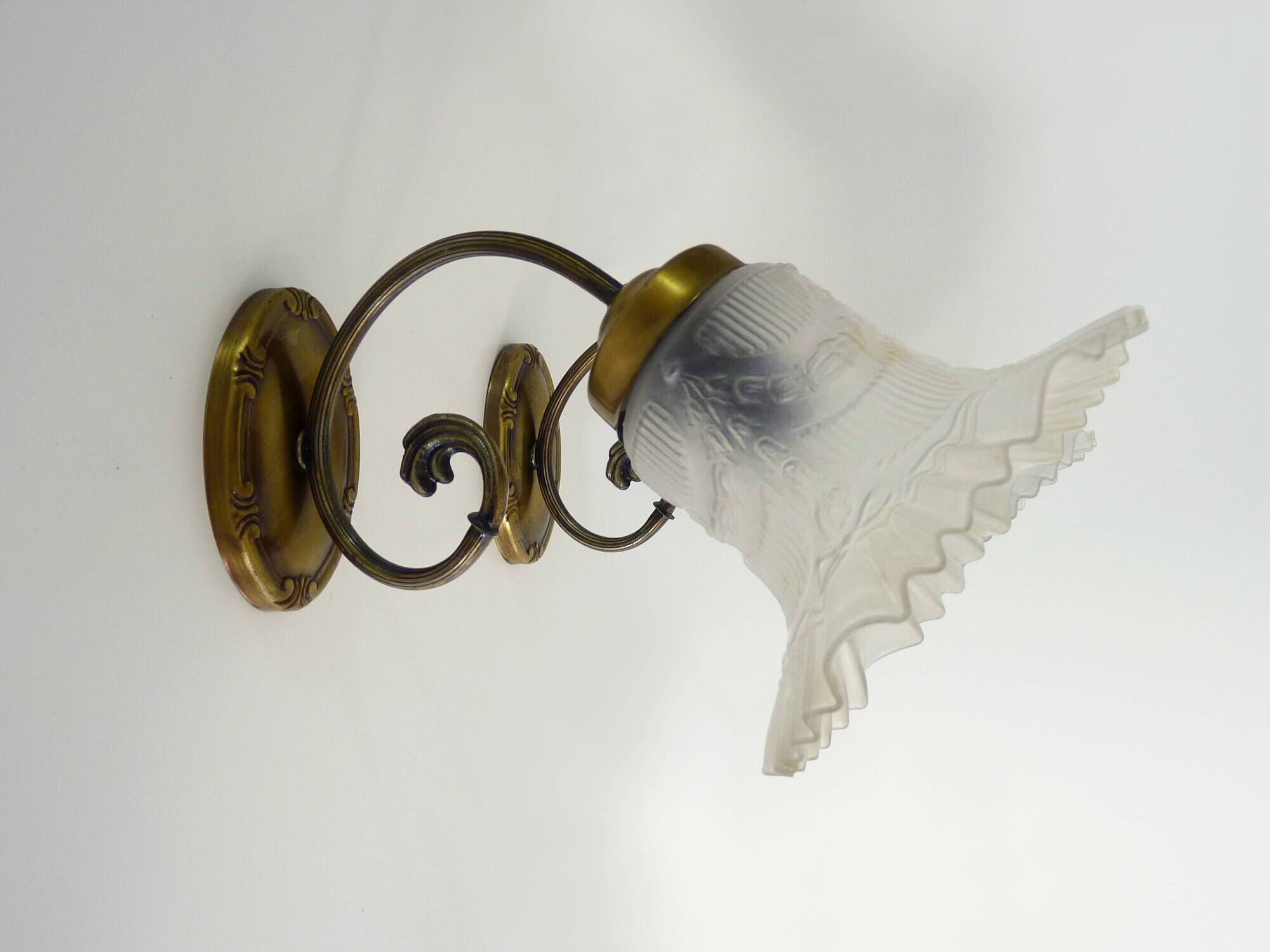 Pair of brass swan collar wall light old tulip glass. Year 60