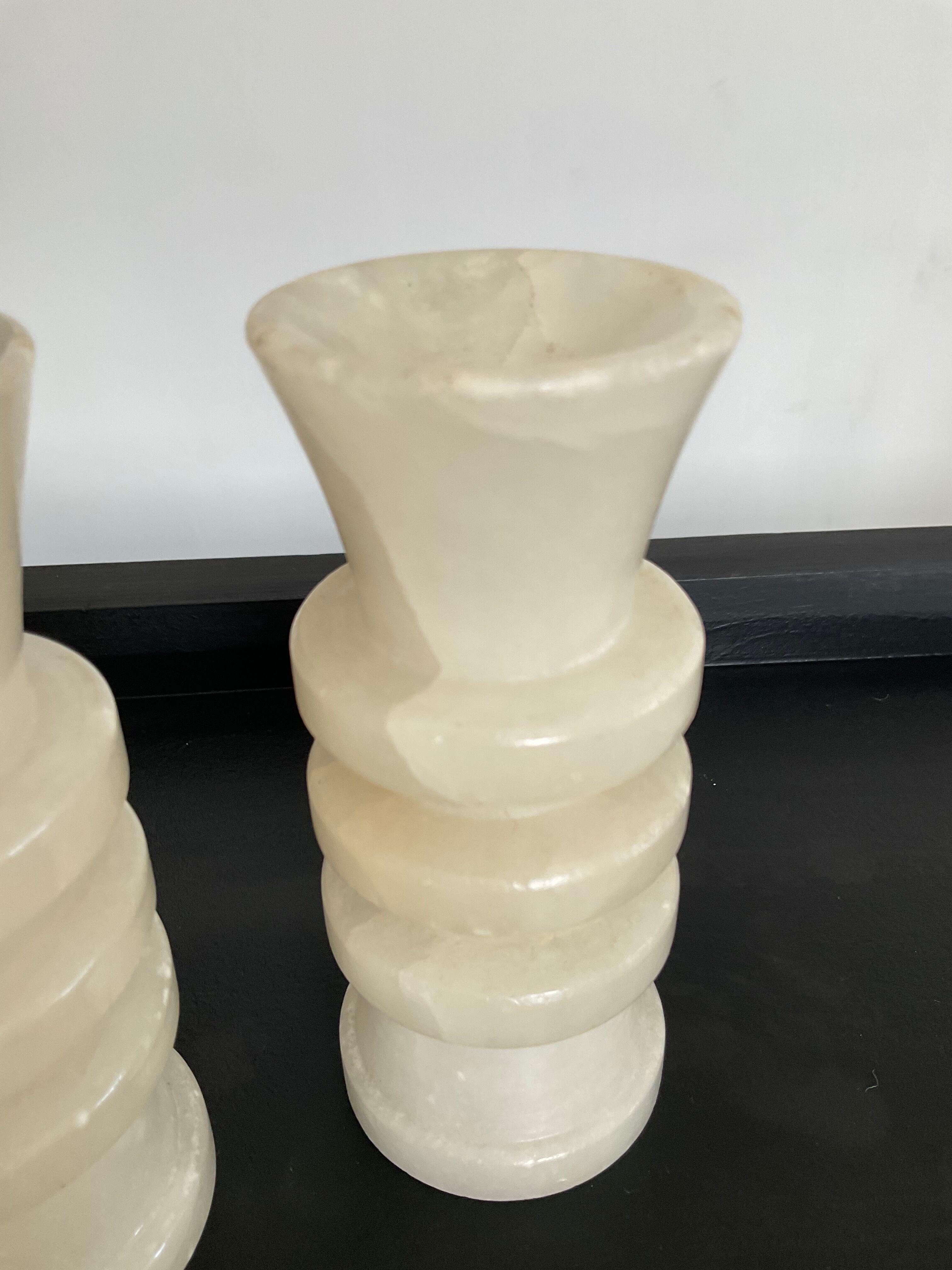 Pair of vintage alabaster candle holders
