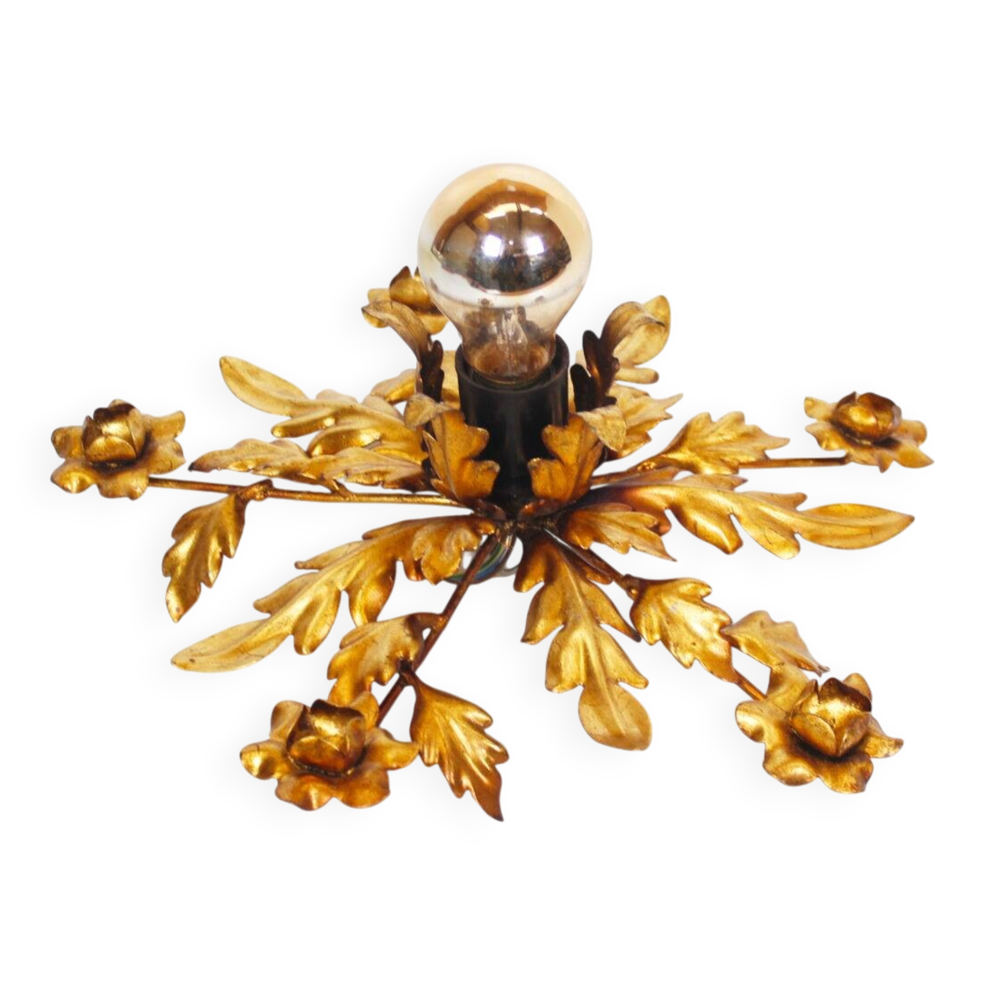 Medium size gilded floral flush mount light, Germany 1960s